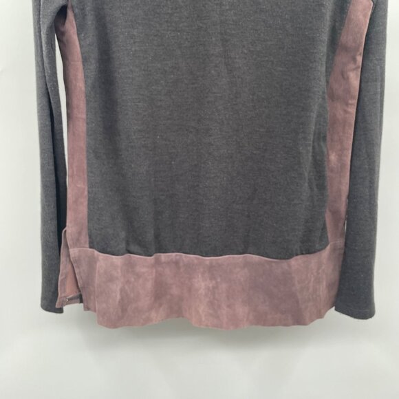 Ecru Women's Leather Trimmed Top Long Sleeve Gray/Mauve Size Small - Picture 3 of 9